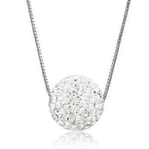 Chain Pendant Crystal Necklace Silver Tone Sphere Ball Fashion Jewelry